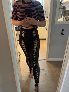 Current Mood Black Lace-Up High-Waist Leggings
